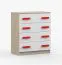 80 cm brede ladekast / wit / Sonoma eiken / Smolikas 05 / 4 lades / rode houten handgrepen / 90 x 80 x 40 cm / kinderen / jeugd
