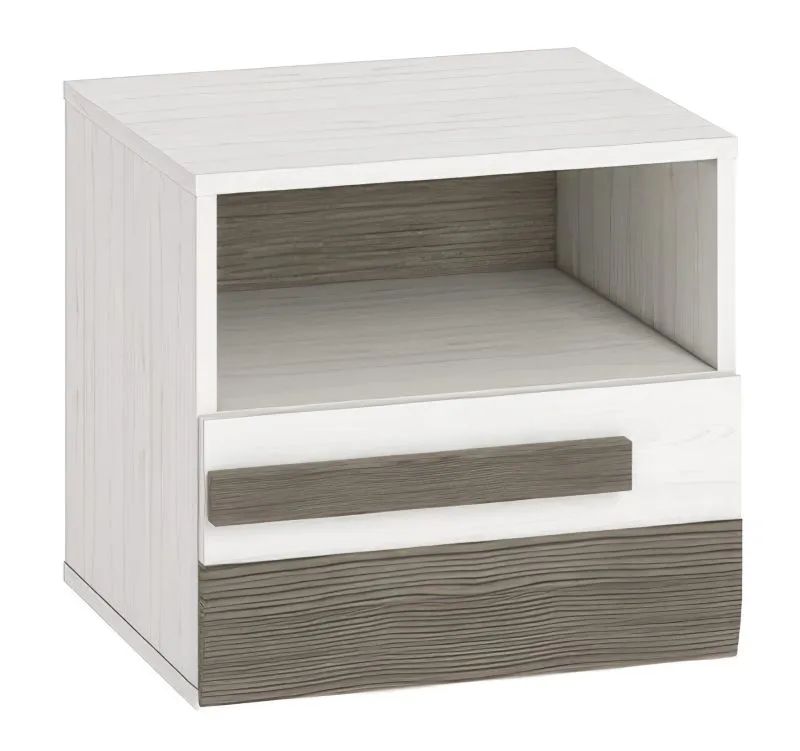 Nachtkastje Knoxville 18, kleur: wit grenen/grijs - afmetingen: 44 x 46 x 40 cm (h x b x d), met 1 lade en 1 vakje