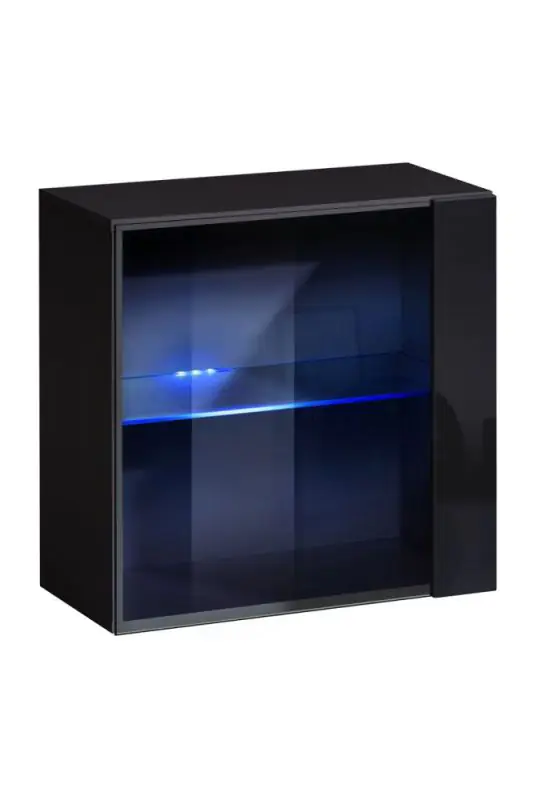 Moderne hangvitrine Fardalen 22, kleur: zwart - Afmetingen: 60 x 60 x 30 cm (H x B x D), met LED-verlichting