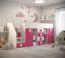 Charmant functioneel bed / kinderbed, Trap: links, Jura 71, Duurzaam en robuust, Kleur: wit / roze, ABS randbescherming, Beddenmaat: 90 x 200 cm, twaalf vakken