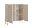 Ladekast | hoog | vier deuren | kleur: beige | handgrepen en poten: metaal | zes vakken | ABS vakken | afmetingen: 105,5 x 40,5 x 122,5 cm | voor in de woonkamer