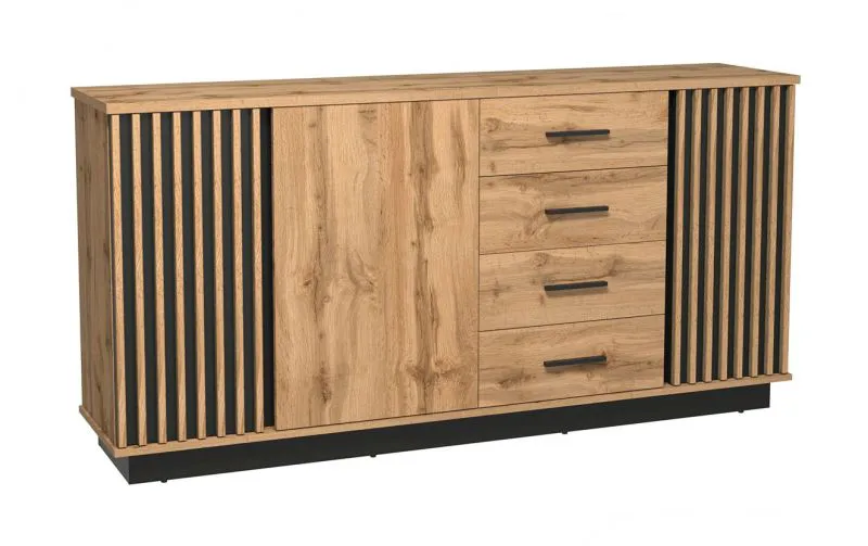 Ladekast met 4 laden Trevalli 21, kleur: eiken / zwart - Afmetingen: 88 x 178 x 40 cm (H x B x D)