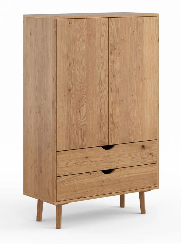 Linnenkast Minnu 06, met 2 push-to-open deuren, 145 x 90 x 40 cm, 2 laden met soft-close, 2 schappen, 3 vakken, geolied massief wilde eiken natuur