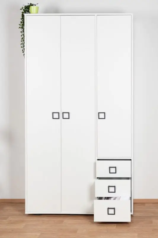 Kinderkamer - Draaideurkast / kledingkast Benjamin 14, kleur: wit - Afmetingen: 198 x 126 x 56 cm (H x B x D)