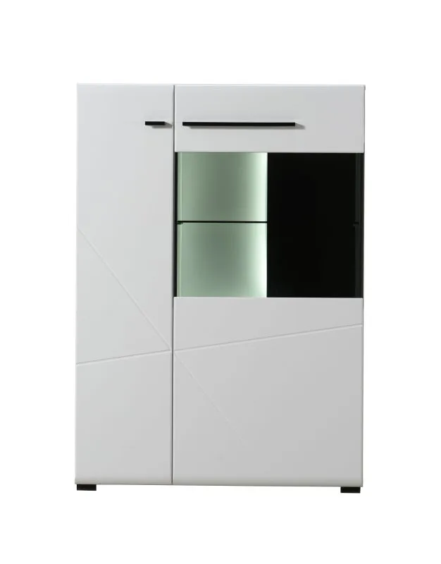 Vitrinekast met twee deuren Idos 04, acht vakken, kleur: wit / wit hoogglans / zwart, Parsol glas, afmetingen: 124 x 87,5 x 35 cm, ABS randbescherming