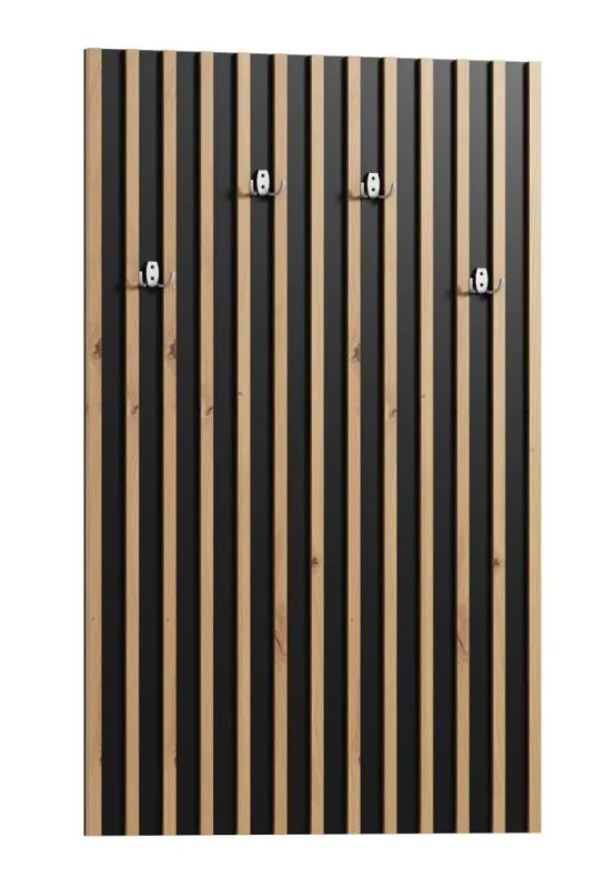 Kapstok Cikarang 14, Kleur: zwart / eiken - afmetingen: 110 x 67 x 4 cm (H x B x D)