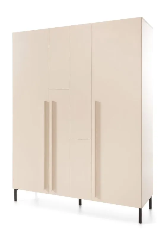 Moderne kledingkast Authie 01, beige, 195 x 150 x 50 cm, met 5 vakken en 1 kledingstang, ABS randen, robuust en duurzaam