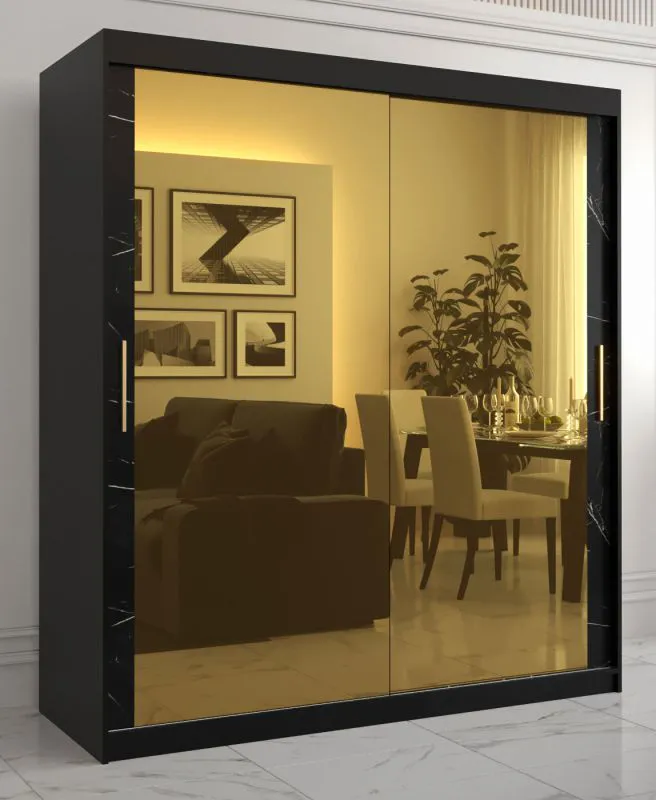Kledingkast met elegant design Hochfeiler 88, kleur: Zwart 7 zwart marmer - afmetingen: 200 x 180 x 62 cm (H x B x D), met 10 vakken en twee spiegels