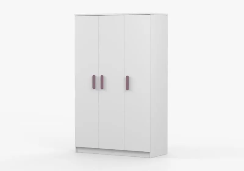 Kledingkast van 1,2 meter breedte / draaideurkast / kledingstang / houten handgrepen / wit / Smolikas 121 / 3 deuren / 9 vakken / 192 x 120 x 50 cm