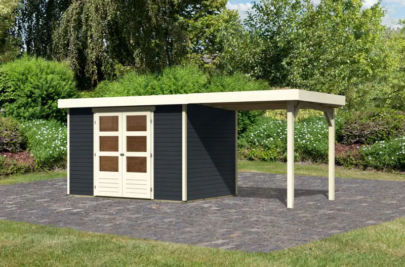 Berging / tuinhuis SET antraciet met aanbouw dak 2,40 m breed, grondoppervlakte: 6,35m²