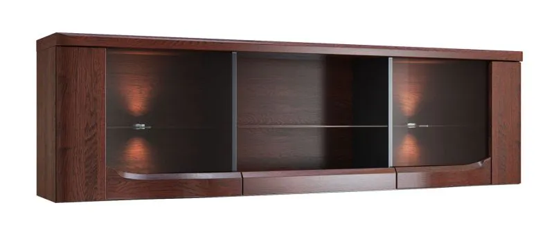 Grote wandkast met zes vakken Krasno 13, gemaakt van massief eiken, Antisol glas, incl. LED-verlichting, afmetingen: 53 x 182 x 36 cm, twee glazen deuren