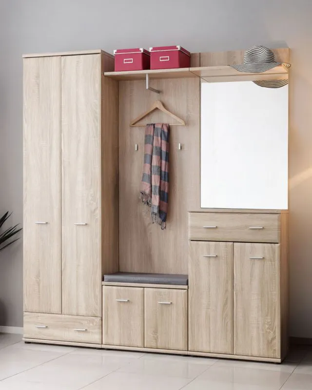 Elegante garderobe / kapstok Bratteli 05, kleur: Sonoma eiken - Afmetingen: 203 x 180 x 32 cm (H x B x D), met veel opbergruimte