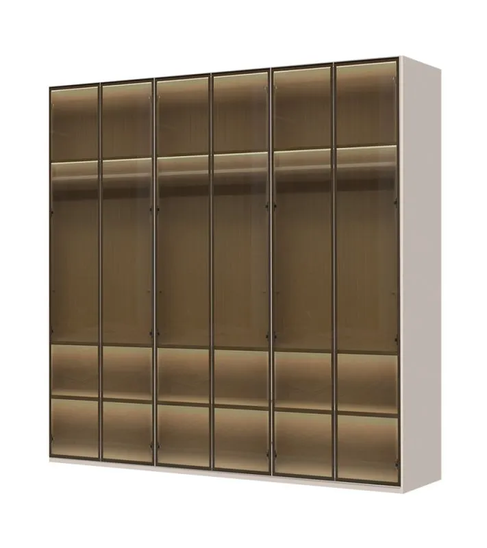 Moderne kleerkast met vijf glazen deuren Neiafu 16, incl. binnenverlichting, soft-close functie, kleur: kasjmier, afmetingen: 224 x 227 x 56 cm, voor slaapkamers