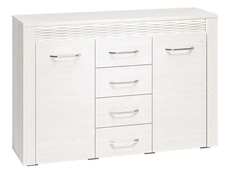 Dressoir / sideboard kast Ullerslev 07, kleur: wit grenen - afmetingen: 94 x 138 x 40 cm (H x B x D), met 2 deuren, 4 laden en 4 vakken