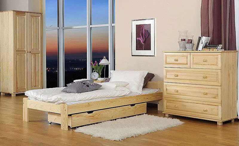 Futonbed / , vol hout, bed massief grenen natuur A8, incl. lattenbodem - afmetingen: 80 x 200 cm