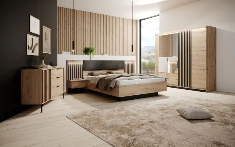 Complete slaapkamerset A Chebba, 4-delig, kleur: Artisan eik / antraciet