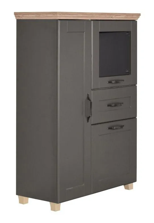 Vitrinekast Cuenca 02, Kleur: Eiken / Grijs - Afmetingen: 132 x 95 x 39 cm (H x B x D)