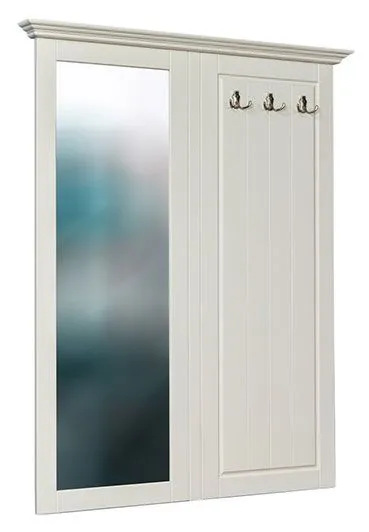 Kapstok Gyronde 28 met spiegel, massief grenen, wit gelakt - 134 x 108 x 8 cm (H x B x D)
