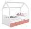 Kinderbett / Hausbett Kiefer Vollholz massiv weiß lackiert D3C, Schublade: Rosa, inkl. Lattenrost - Liegefläche: 80 x 160 cm (B x L)