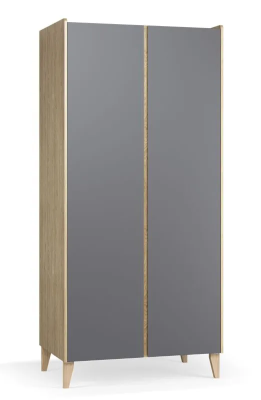 Kledingkast / 2 deuren / kleur: grafiet / draaideurkast / 5 vakken / 2 kledingstangen / afmetingen: 94,5 x 60 x 204 cm / soft-close / incl. LED-verlichting