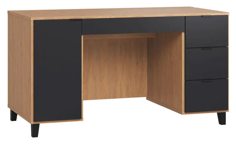 Leoncho 02 bureau, kleur: eiken / zwart - Afmetingen: 78 x 140 x 67 cm (H x B x D)
