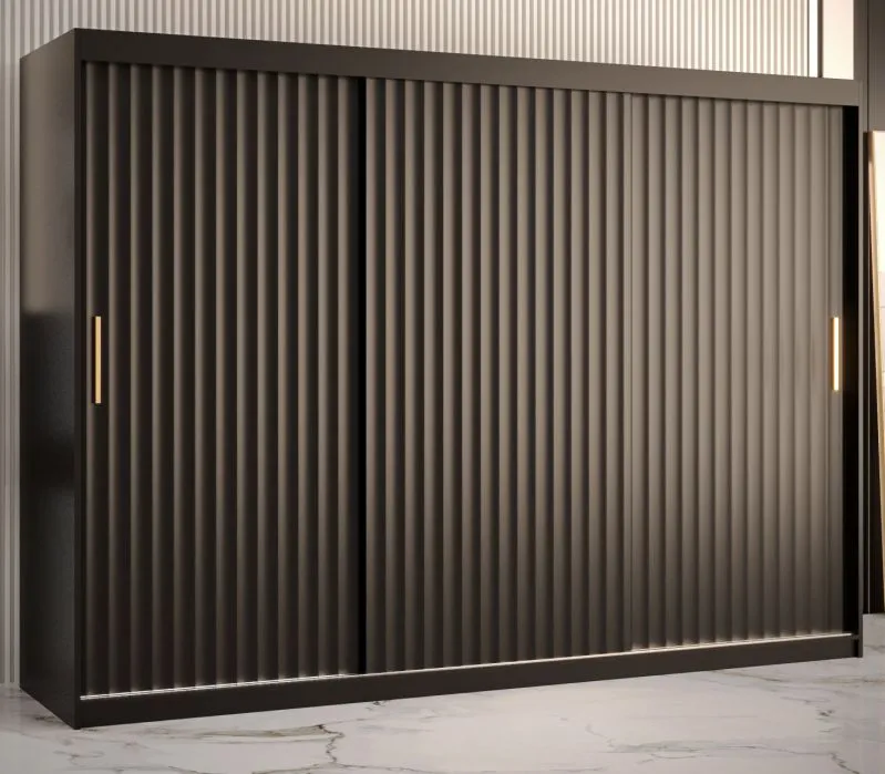driedeurs kledingkast met eenvoudig Balmenhorn 72-design, kleur: mat zwart - afmetingen: 200 x 250 x 62 cm (H x B x D), met 10 vakken en twee kledingstangen
