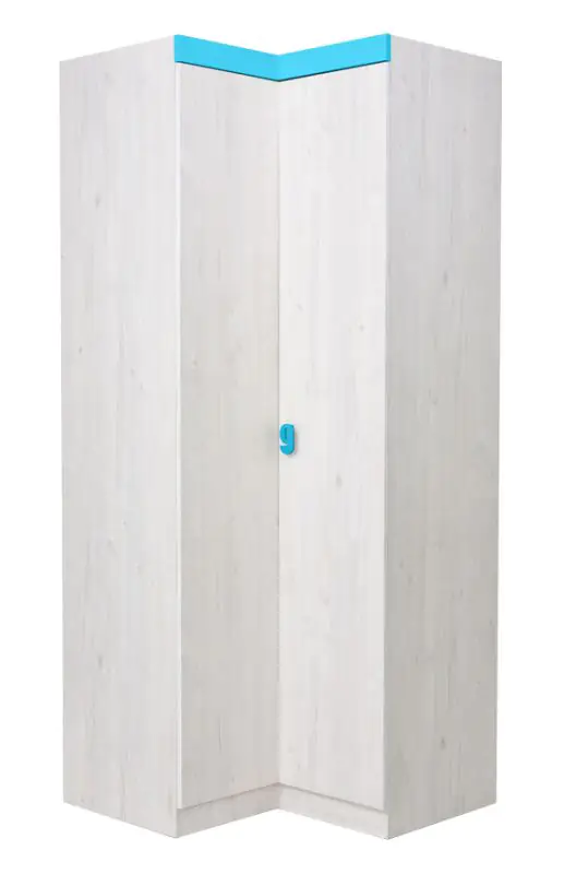 Kinderkamer - kledingkast / hoekkast Luis 22, kleur: eiken wit / blauw - 218 x 91/93 x 52 cm (H x B x D)