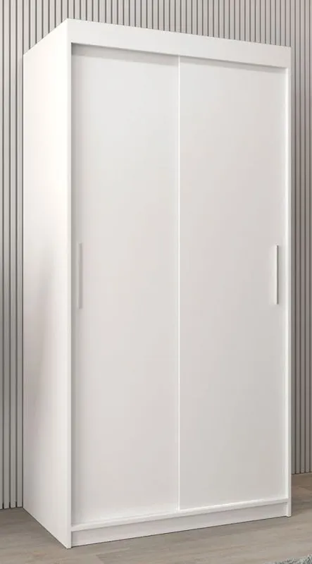 Schiebetürenschrank / Kleiderschrank Bisaurin 1A, Farbe: Weiß matt - Abmessungen: 200 x 100 x 62 cm ( H x B x T)