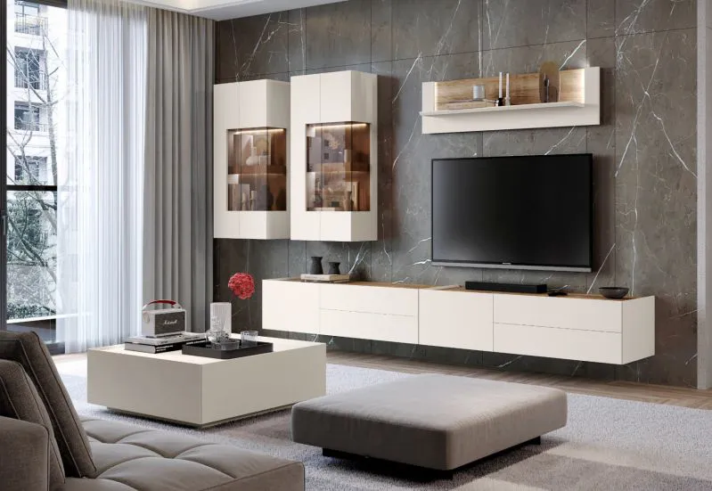 Woonkamer complete set A Asau, 6-delig, kleur: kasjmier / donker eiken