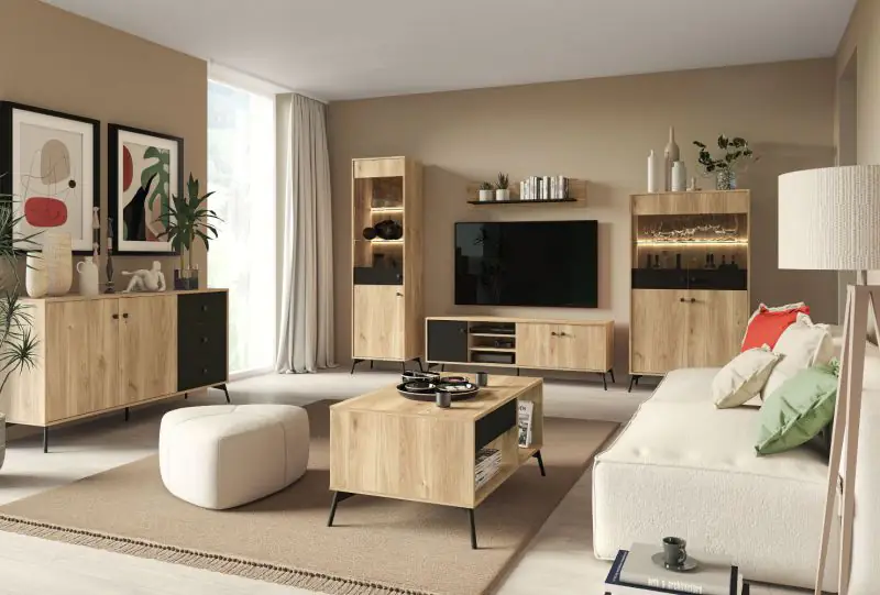 Complete woonkamer set B Lincolnia, 6-delig, kleur: eiken / zwart