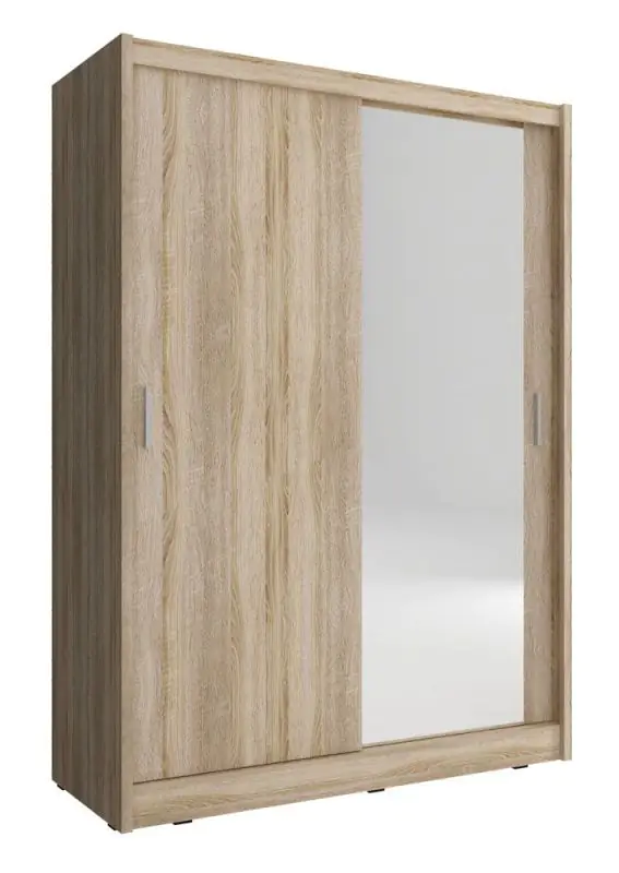 moderne schuifdeurkast met één spiegel Warbreck 12, kleur: sonoma eiken - afmetingen: 200 x 150 x 62 cm (H x B x D)