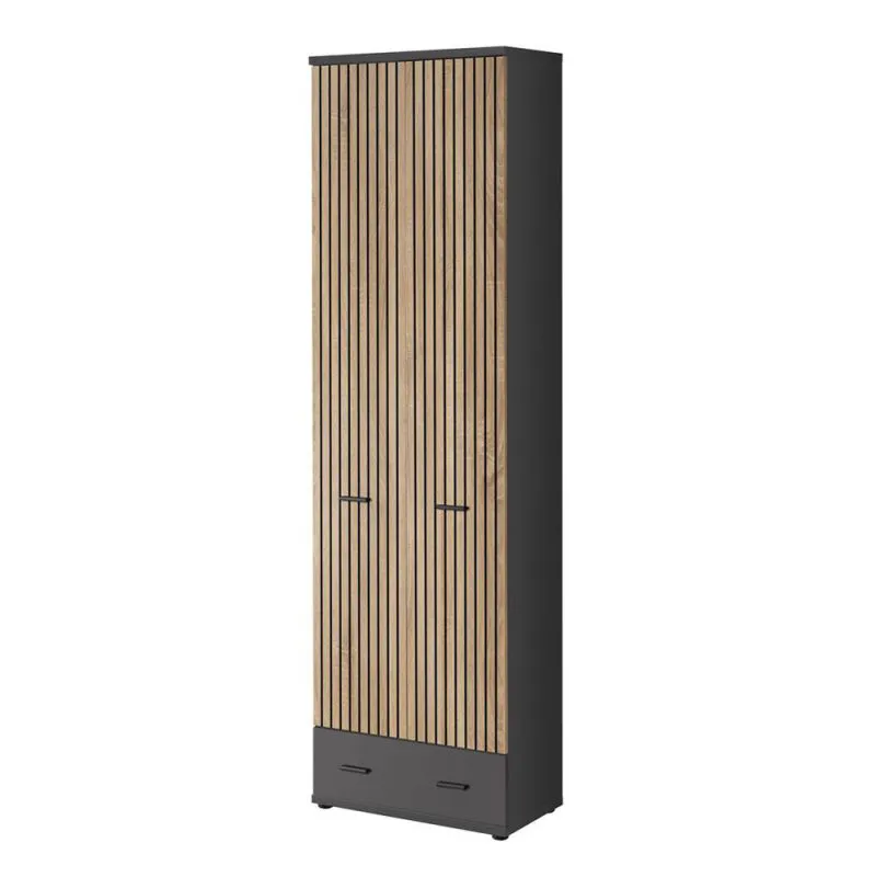Garderobenschrank Ringerike 09, Farbe: Anthrazit / Eiche Artisan - Abmessungen: 203 x 60 x 32 cm (H x B x T), mit zwei Fächern und eine Kleiderstange