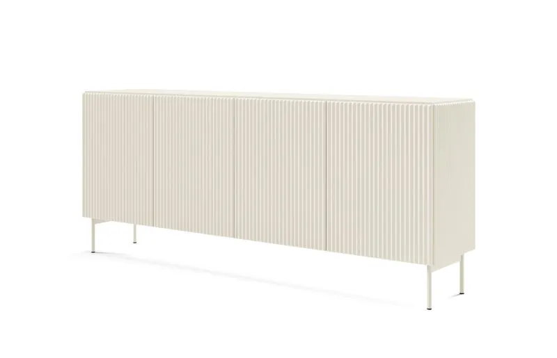 Commode / dressoir met vier deuren Goulette 02 / kleur: kasjmier / geribbelde voorkant / push-to-open functie / acht vakken / ABS randen / afmetingen: 81 x 195 x 39,5 cm