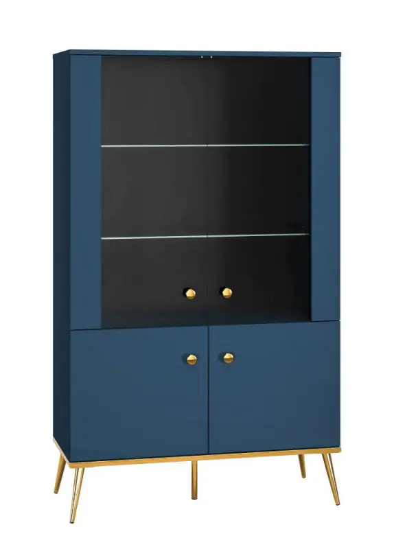 Vitrinekast Kumpula 02, kleur: Donkerblauw - afmetingen: 152 x 92 x 40 cm (H x B x D), met 4 deuren en 4 vakken