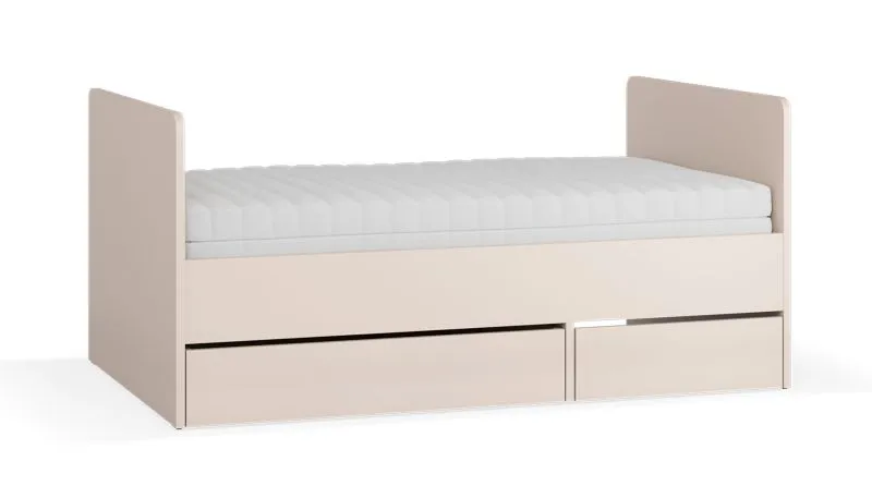 Kinderbed / 2 lades / kleur: beige / ligvlak: 90 x 160 - 200 cm / incl. opklapbare lattenbodem / uitschuifbaar / bergruimte voor beddengoed