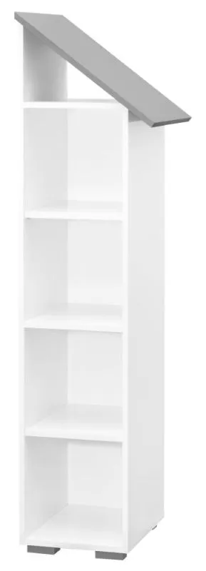 Kinderkamer - Boekenkast Daniel 03, kleur: wit / grijs, ontwerp rechts - 165 x 43 x 44 cm (H x B x D)
