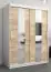 Schuifdeurkast / kledingkast Polos 03 met spiegel, kleur: mat wit / sonoma eiken - Afmetingen: 200 x 150 x 62 cm (H x B x D)