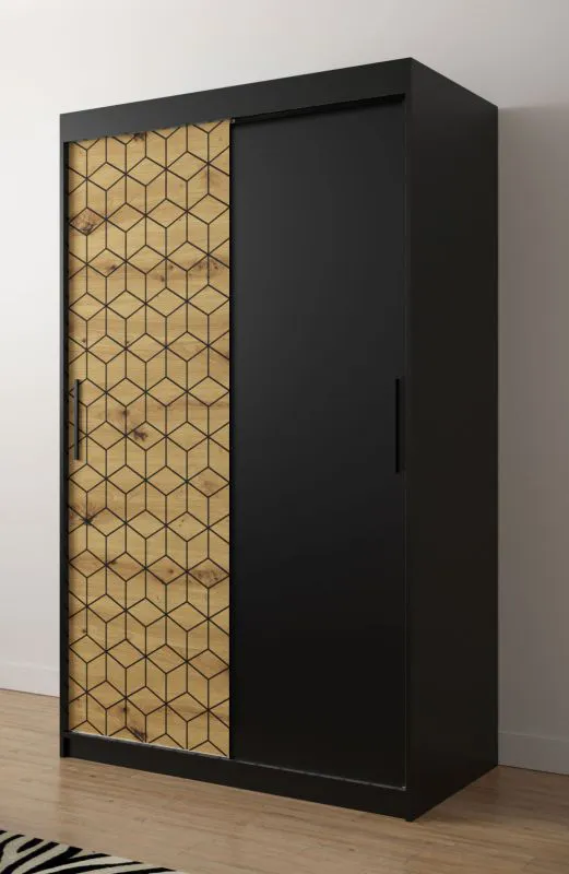 Kledingkast met modern design Dom 11, kleur: mat zwart / eiken Artisan - afmetingen: 200 x 120 x 62 cm (H x B x D), met voldoende opbergruimte