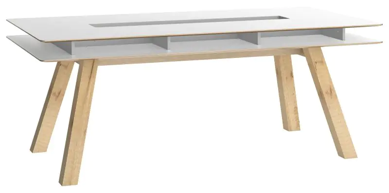 Eettafel Minnea 34, kleur: wit / eiken - Afmetingen: 200 x 100 cm (B x D)