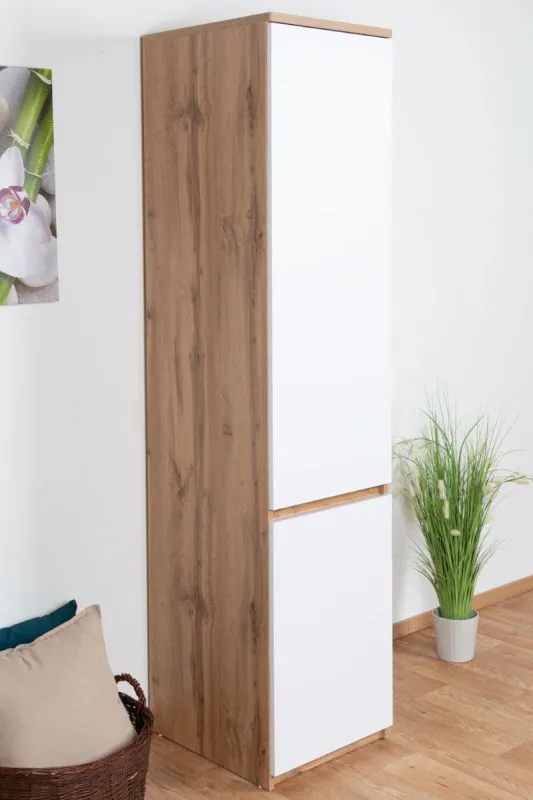 Jeugdkamer / tienerkamer - Kast Alard 02, kleur: eiken / wit - Afmetingen: 195 x 45 x 52 cm (H x B x D)