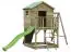 Speeltoren S20C1, dak: groen, incl. golfglijbaan, enkele schommel-aanbouw, balkon, zandbak, klimwand en houten ladder - Afmetingen: 462 x 363 cm (B x D)