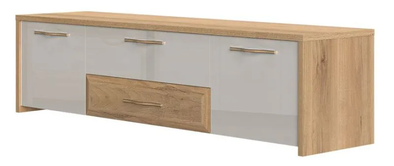 TV-onderkast Gataivai 25, kleur: Beige hoogglans / walnoten - Afmetingen: 48 x 184 x 46 cm (H x B x D)