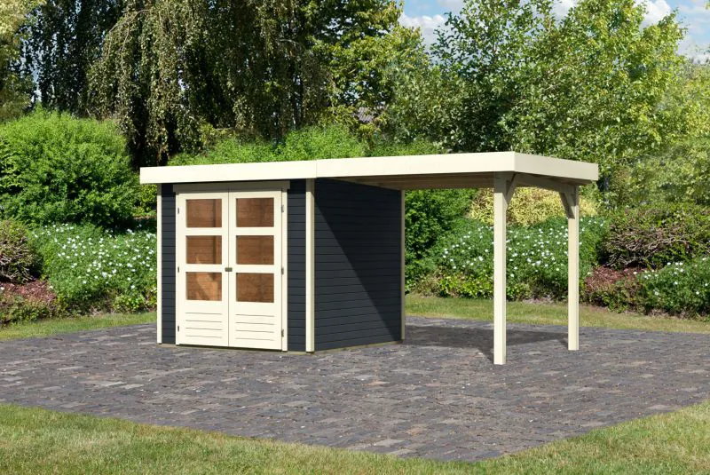 Berging / tuinhuis SET ACTION antraciet met aanbouw dak 2,40 m breed, grondoppervlakte: 4,45m²
