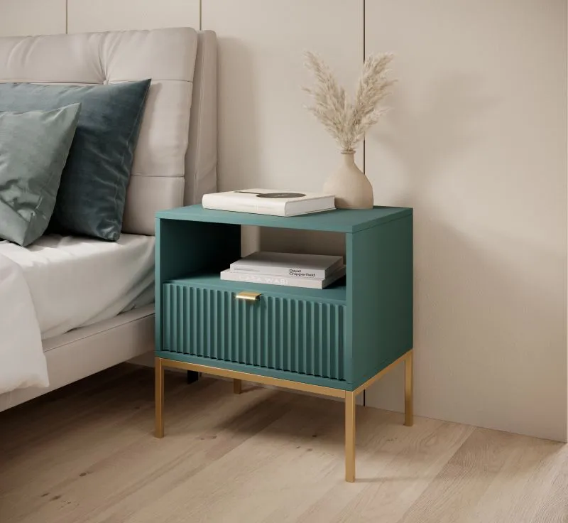 Elegant nachtkastje Worthing 15, kleur: groen / goud - Afmetingen: 56 x 54 x 39 cm (H x B x D)