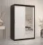 eenvoudige kledingkast met één deur met spiegel Liskamm 31, kleur: mat zwart / mat wit - afmetingen: 200 x 120 x 62 cm (H x B x D), met vijf vakken en twee kledingstangen
