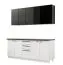 Elegante keukenkastjes / keukenblok Plina 01, kleur: wit / zwart / matzwart, twee lades, ABS-randen, 200 cm breedte, één hangkast met glazen deuren