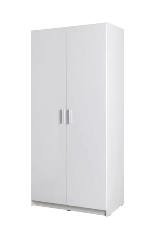 Draaideurkast / kledingkast Messini 02, kleur: wit / wit hoogglans - Afmetingen: 198 x 92 x 54 cm (H x B x D)