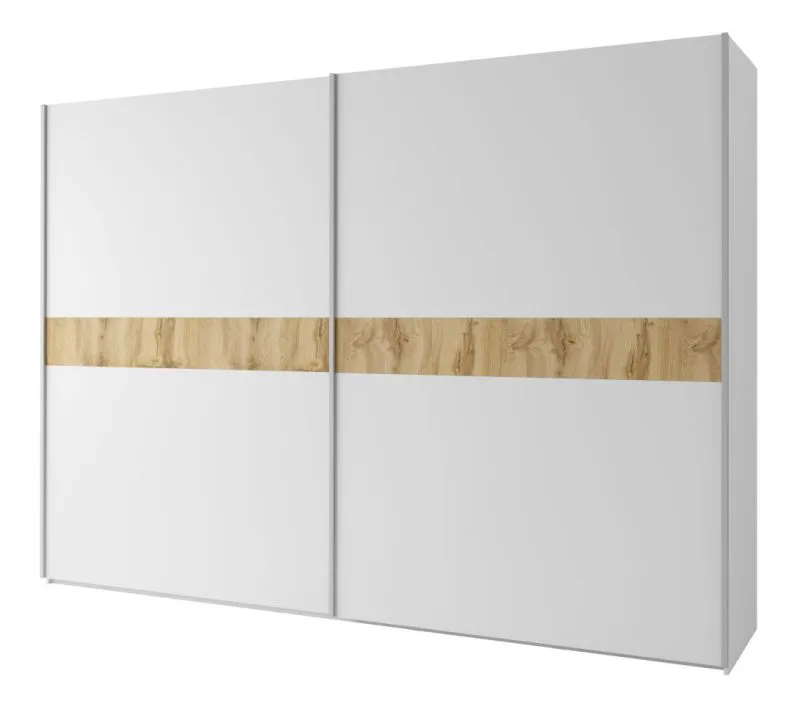 Schiebetürenschrank / Kleiderschrank Agrinio, Farbe: Weiß / Eiche - Abmessungen: 215 x 300 x 65 cm (H x B x T)