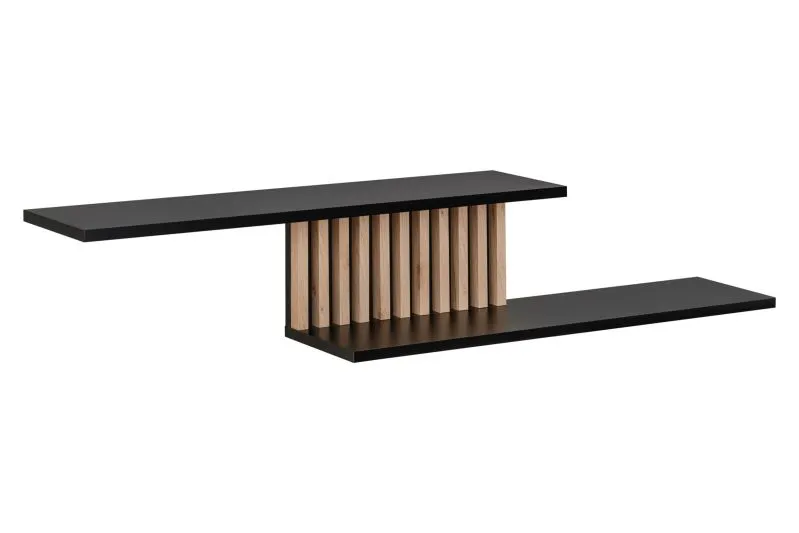 Moderne wandplank met twee planken Romfo 05, kleur: zwart, afmetingen: 30 x 162 x 25 cm, eenvoudig ontwerp