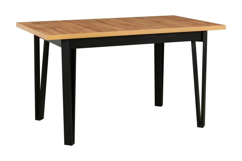 Grote eettafel ASENKA, zwart/eiken, afmetingen 80 x 140/180 cm (B x D), gelamineerd tafelblad, stevige metalen poten, tafelblad van beukenhout